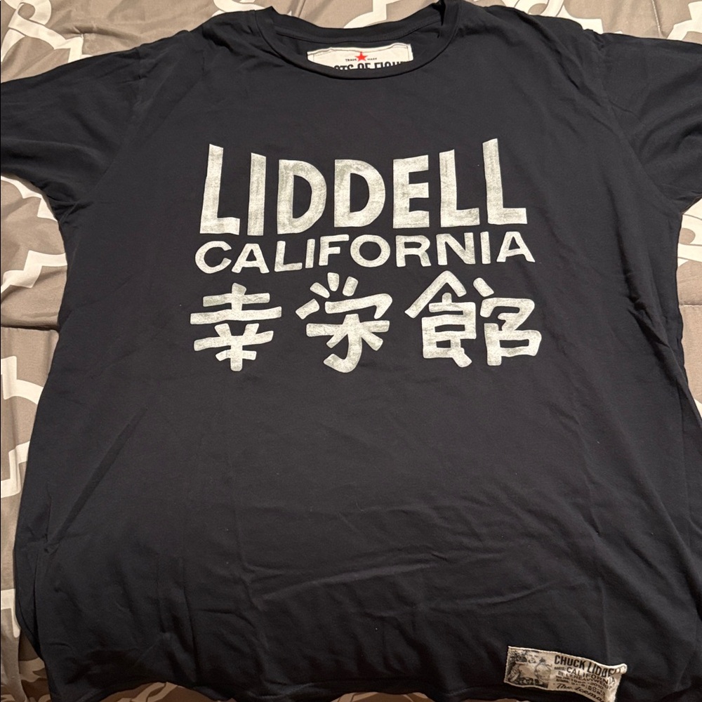 Black Graphic Roots of Fight Chuck Liddell T-Shirt with White Print